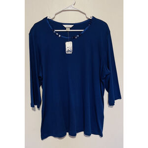 NWT CJ Banks Tee Women’s 2X Sapphire Blue Jeweled Collar Beaded T-Shirt Top NEW